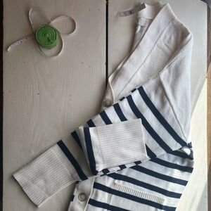 NWT LOFT XL White Navy Striped V-neck Women’s Cardigan Buttons Front Pockets